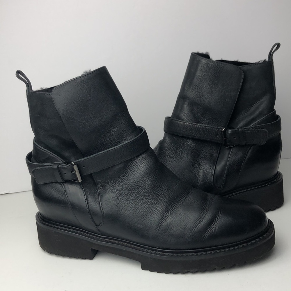 Vince Claudia Black Leather Moto Ankle Boots